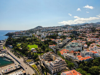 Aerial view of the coast of Funchal city on the island of Madeira