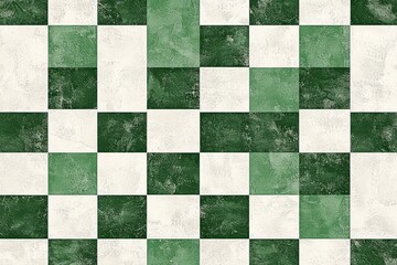 Green and white geometric checkered seamless wallpaper, chessboard pattern