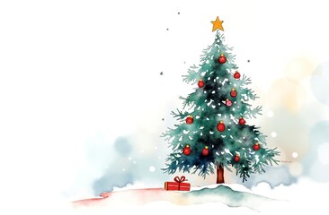 Obraz premium A watercolor painting of a christmas tree with a star on top of it
