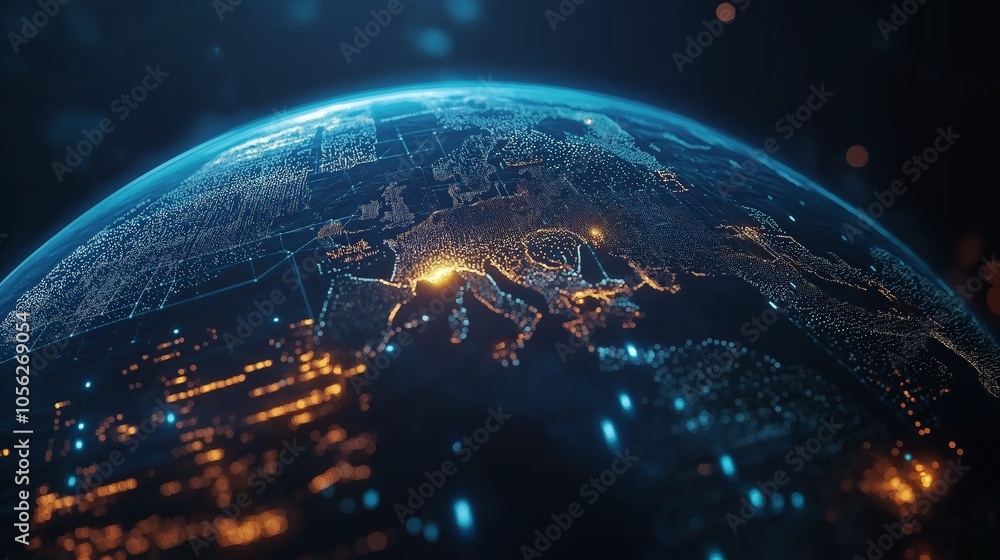 Aufkleber Digital Futuristic Globe with Illuminated Connections, Representing Global Technology and Cyber Network in Abstract Design, Generative AI