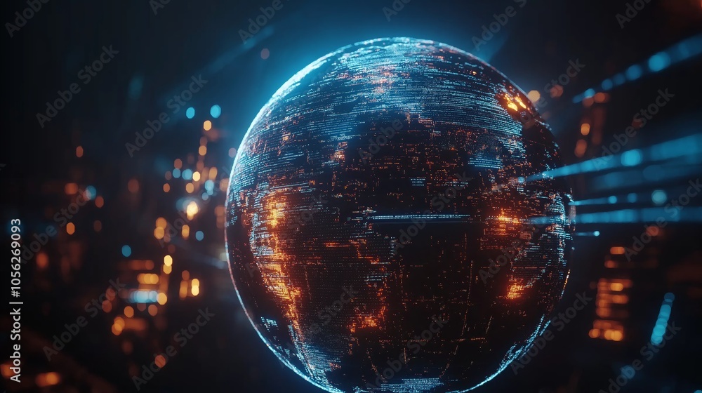 Aufkleber Digital Futuristic Globe with Illuminated Connections, Representing Global Technology and Cyber Network in Abstract Design, Generative AI