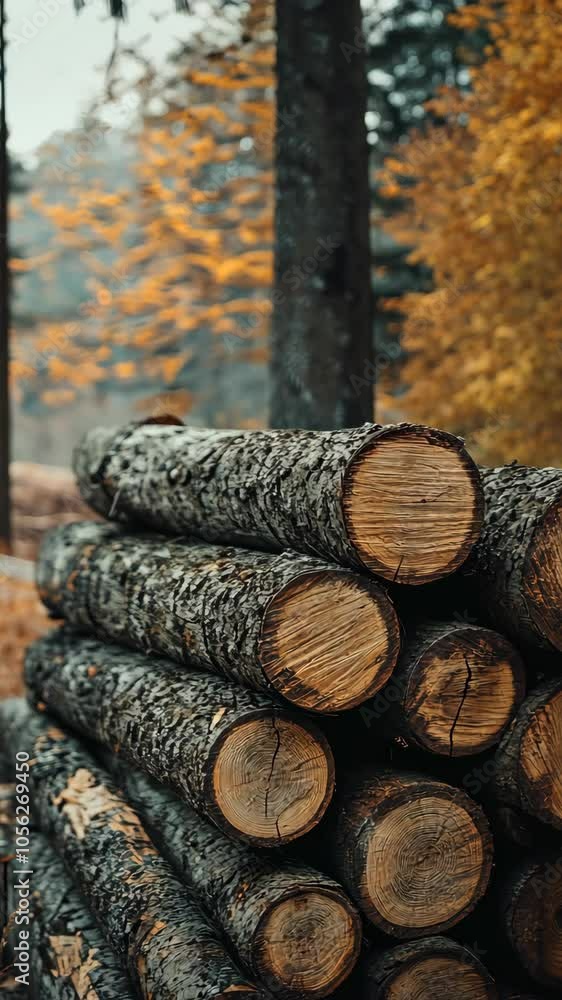 Poster camera moving right showing stacked logs