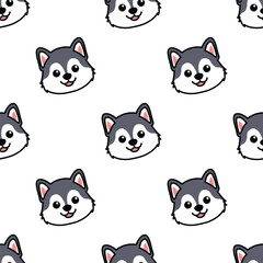 Fototapeta premium Cute siberian husky puppy face cartoon seamless pattern, vector illustration
