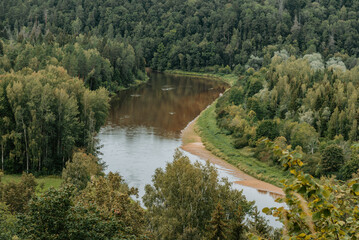 Landscape view of Gauja river valley from the hill in Sigulda, Latvia at summer