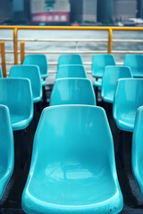 Naklejka premium plastic retro chairs of a ferry boat in a city