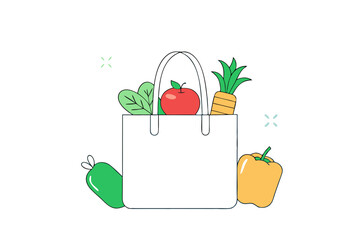 Organic Goodness Line Drawing of a Vegetable-Filled Shopping Bag