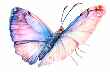 Butterfly  Watercolor illustration. Colorful Butterflies clipart set. Pink butterfly. Girl baby shower design elements. Party invitation, birthday celebration. Spring or summer decoration