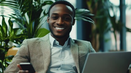 Smiling Businessman in a Modern Office