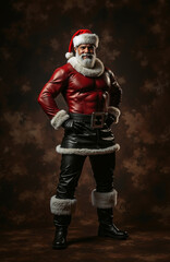 Fototapeta premium A man dressed as Santa Claus standing in front of a dark background