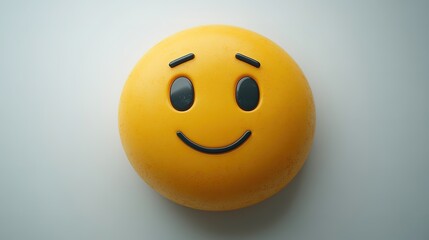 Fototapeta premium Yellow smiling emoticon with cheerful mood on white background. Good mood