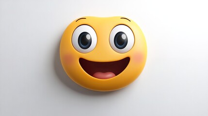Yellow smiling emoticon with cheerful mood on white background. Good mood