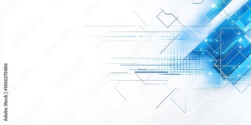 Poster abstract digital background design in blue shades featuring geometric shapes and lines on a white ba
