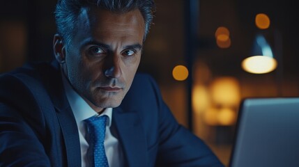 Businessman in a dimly lit office