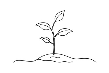 Nurturing Growth Line Drawing of a Small Sprout Emerging from Soil