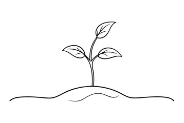 Nurturing Growth Line Drawing of a Small Sprout Emerging from Soil
