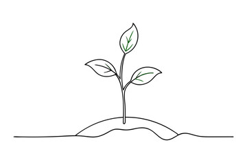 Nurturing Growth Line Drawing of a Small Sprout Emerging from Soil