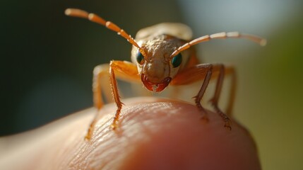 Naklejka premium Close-up of a Bug on a Finger