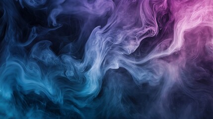 Dark watercolor smoke swirls gracefully, blending with vibrant blues and purples, evoking dreamlike mystery.