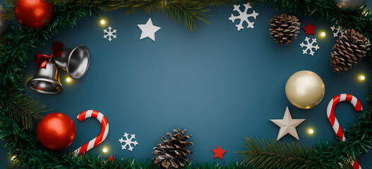 christmas ornaments copy space backgrounds. 3d rendering