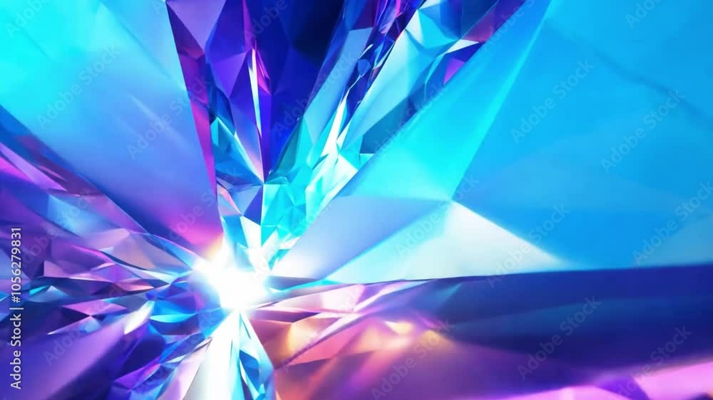 Poster vivid colors and reflections of a sparkling crystal under bright light, showcasing intricate facets 