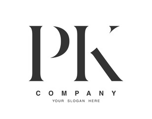 PK logo design. Initial letter p and k serif font style. Creative classic company name typography. Trendy logotype or identity.