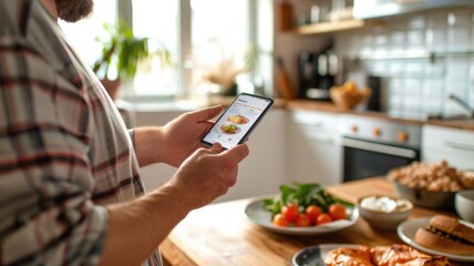 person scanning their glucose sensor with a smartphone after eating a meal,