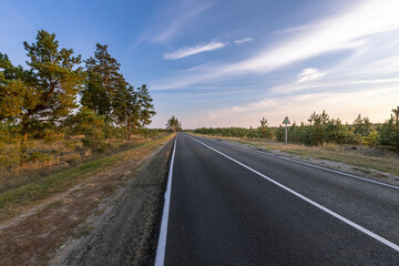 Fototapeta premium A road with a few trees in the background