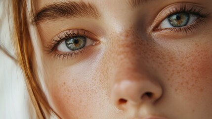 Fototapeta premium Closeup of a Female Face Showcasing Natural Makeup and Healthy Skin in Soft Morning Light. Generative AI