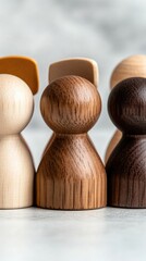 Two wooden toy figures face each other, depicting a conversation with speech bubbles, emphasizing playful communication