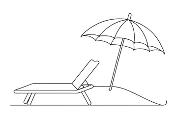 Stylish Line Drawing of Sunbed and Parasol Minimalist Vector Art for Beach Lovers