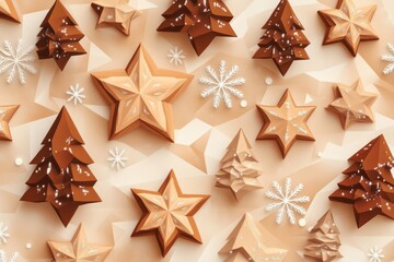 Obraz premium Cozy Nostalgic Christmas Cookies in Low Poly StyleGeometric Stars and Trees