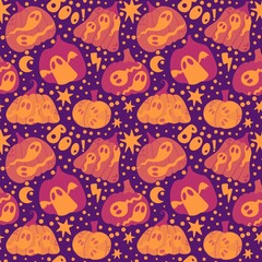 Halloween ghost seamless cute pumpkins cartoon pattern for wrapping paper