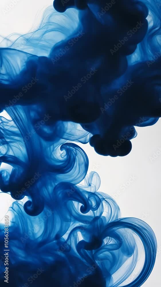 Poster dissolving blue ink creating abstract shapes in water