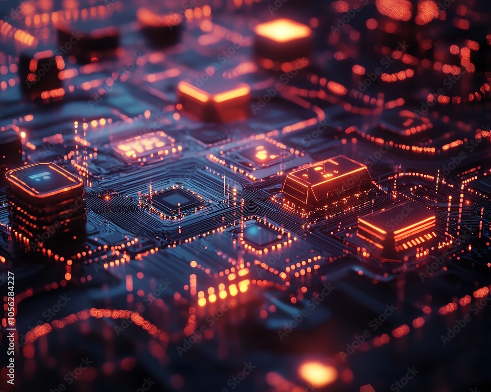 Aufkleber Creative 3D rendering of a virtual network environment focused on digital document management, highlighting secure file transfers and efficient data organization