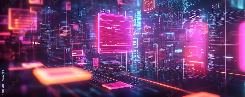 Aufkleber Detailed image showcasing digital document management in a futuristic virtual network, with visual representations of documents, clouds, and seamless connectivity