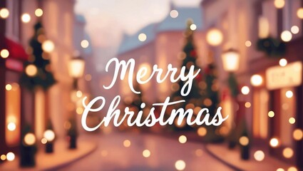 Elegant Christmas card, the inscription Merry Christmas against the backdrop of a gentle blurred city