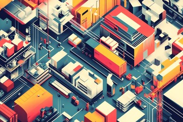 Dynamic Efficiency: A Vibrant Vector Illustration ofModern Logistics Hub in Motion