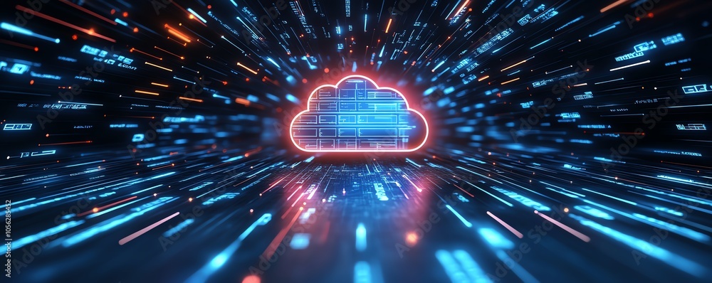 Leinwandbilder Stunning 3D rendering of digital document management in a virtual network environment, showcasing interconnected files and cloud storage solutions in a hightech setting
