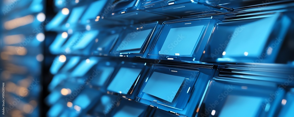 Poster Stunning 3D rendering of digital document management in a virtual network environment, showcasing interconnected files and cloud storage solutions in a hightech setting