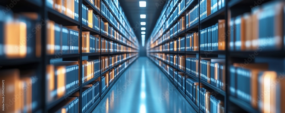 Poster Stunning 3D rendering of digital document management in a virtual network environment, showcasing interconnected files and cloud storage solutions in a hightech setting