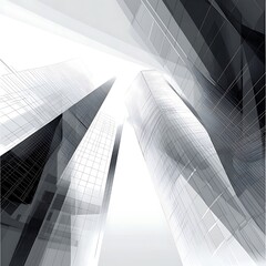 Abstract architectural design of a modern city with tall buildings reaching towards the sky.