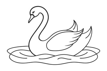 Serene Single Line Illustration of a Swan on Calm Waters