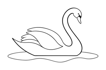 Serene Single Line Illustration of a Swan on Calm Waters