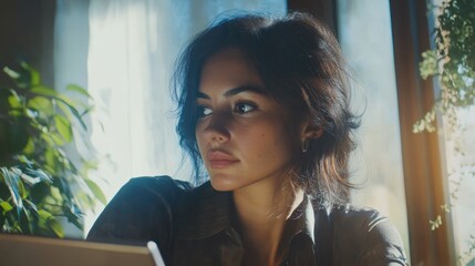 Contemplative Woman at Desk