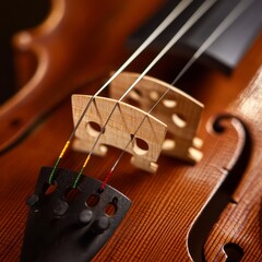 Macro View of Violin Strings and Bridge