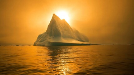 Solitary Iceberg at Sunset with Golden Reflections