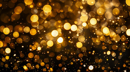 Abstract golden bokeh on a black background, holiday concept
