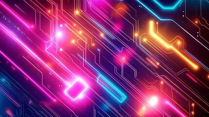 Abstract digital background with neon lines and glowing circuits.