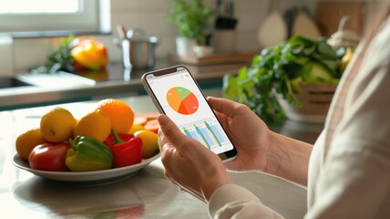 A diabetic person using a blood sugar tracking app based on glucose levels,