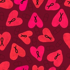 Breast cancer month seamless pink ribbon day mammogram pattern